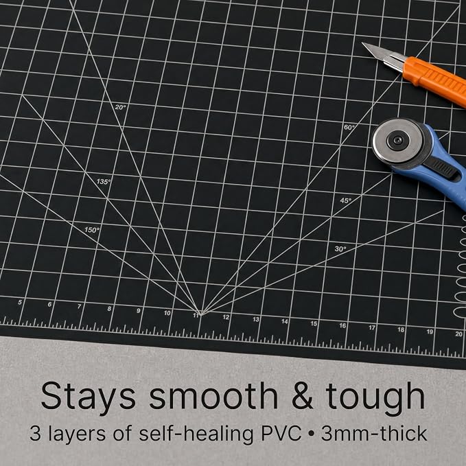 XNM Premium Self Healing Cutting Mat - 24 Inches by 36 inches - A1, 3 Layer Quality PVC Construction - Dual Sided, Imperial and Metric Grid Lines - Perfect for Cutting, Sewing, and Crafts