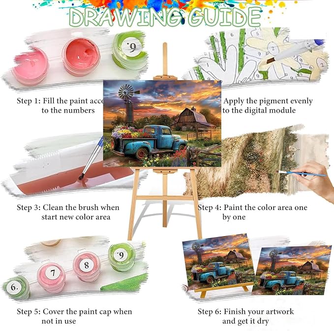 Farmhouse Truck Flower Paint by Numbers Kit for Adults Canvas,Frameworkless | Easy Adult Paint by Number Kits on Canvas DIY Truck Flower Painting for Beginners Art by Numbers for Home Wall Decor Gift