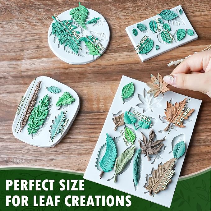 HKNMTT Leaf Fondant Silicone Mold Small Maple Shapes, 34 Cavity Tree Fern Leaves Rose Flower for Cake Cupcake Topper Craft Decorating Sugar Candy Clay Plant Moulds DIY BPA Free