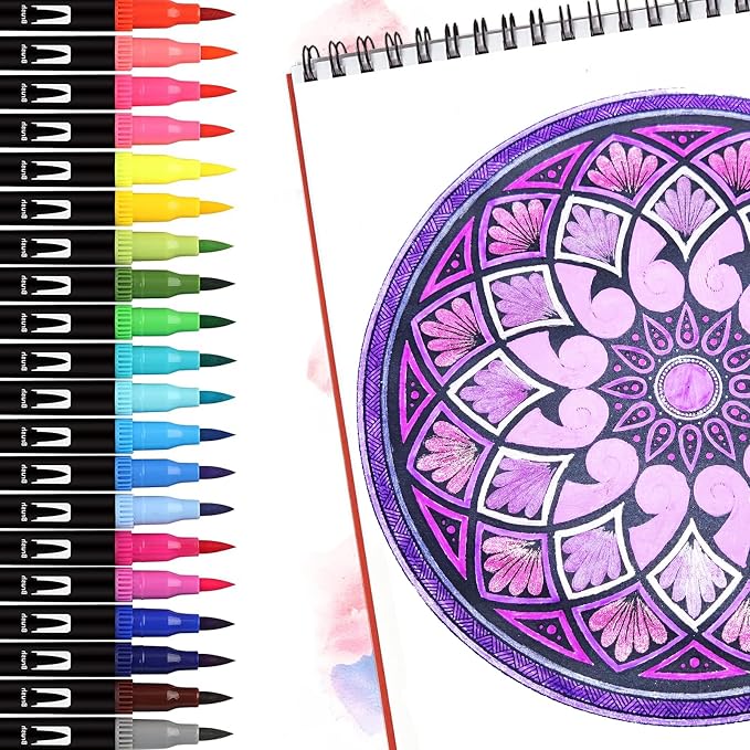 Purple Double Tip Brush Pens Art Markers,12 Colored Artist Fine Brush Pen Coloring Markers for Adult Drawing Art Craft Kit