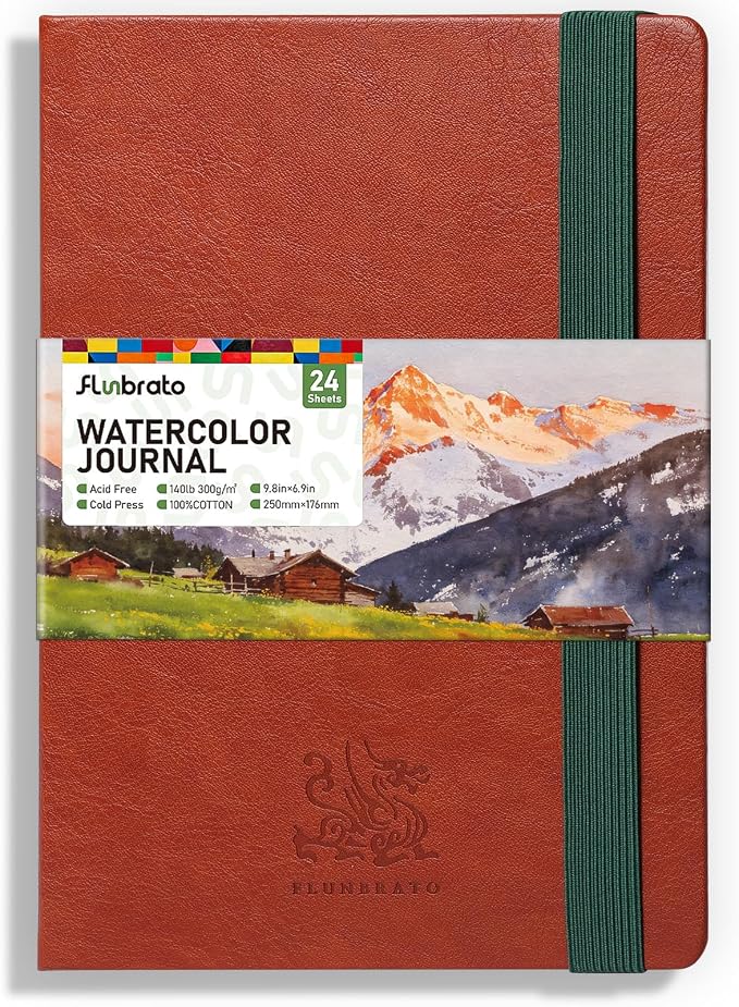 FLUNBRATO Artist-Grade Watercolor Sketchbook,100% Cotton, 6.9 x 9.8 in