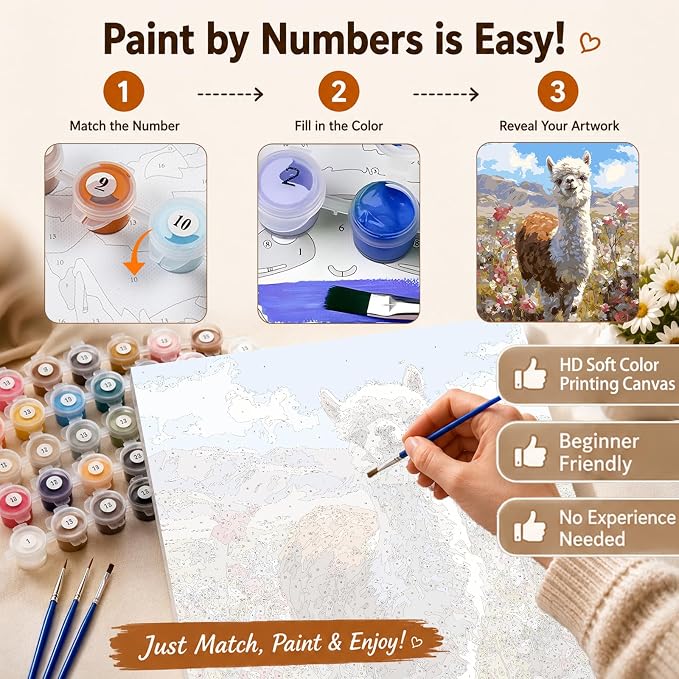AUKELHJ Paint by Numbers Kit for Adults Beginner, Alpaca, 16X20 Inch | Paint by Number for Adults, Beginner Friendly, High-Definition Color Canvas, Stress Relief, Home Decor, Gifts, Unframed