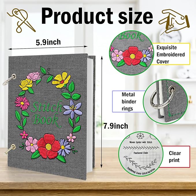 Upgraded Embroidery Stitch Book Kit, 106 Patterns DIY Book Embroidery Kit