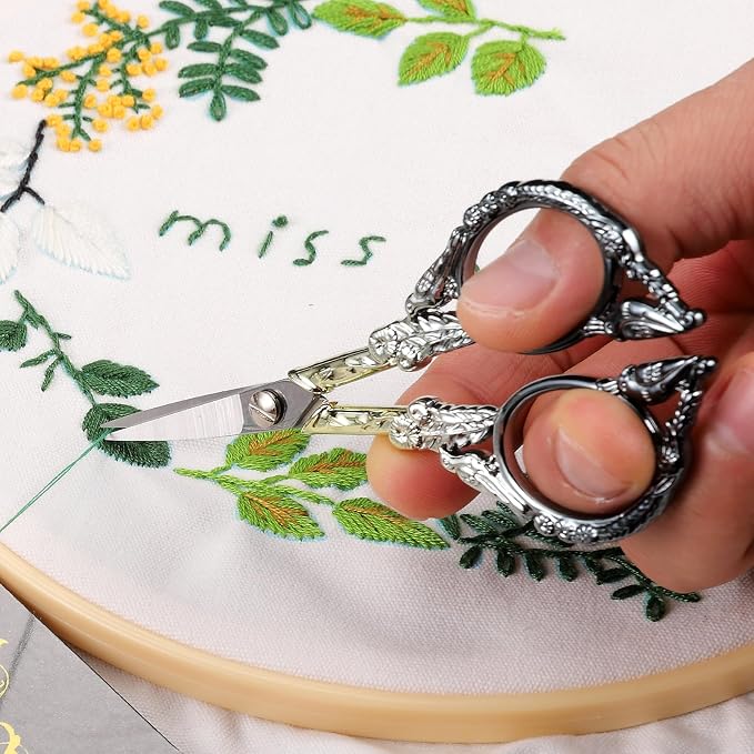 YOUGUOM Sewing Embroidery Scissors, Small Thread Shears with Cover | 4.6in, Sharp, Precision, for Craft, Artwork, Needlework, Yarn, Knitting, Paper Cutting, Detail Snips, Cute DIY Kit, Black