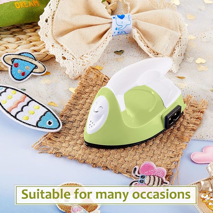 Honoson Mini Craft Iron Mini Heat Press Small Iron 3.93 x 2.36 x 2.76 in Portable Handy Tiny Flatiron with Charging Base Accessory for Fuse Bead Patch DIY Heat Transfer Vinyl(Fruit Green)