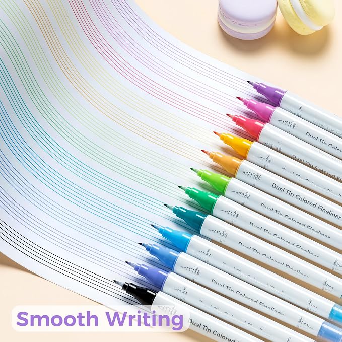 Ohuhu 12 Colors Brush & Fineliner Dual Tips Colored Drawing Pens for Adults