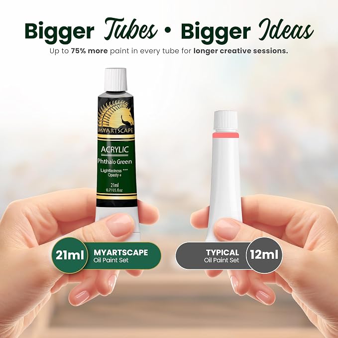 MyArtscape Oil Paint Set - 24 x 12ml Artist Oil Paints | Rich pigment oil paints for canvas painting with smooth blending layering glazing and glossy finish