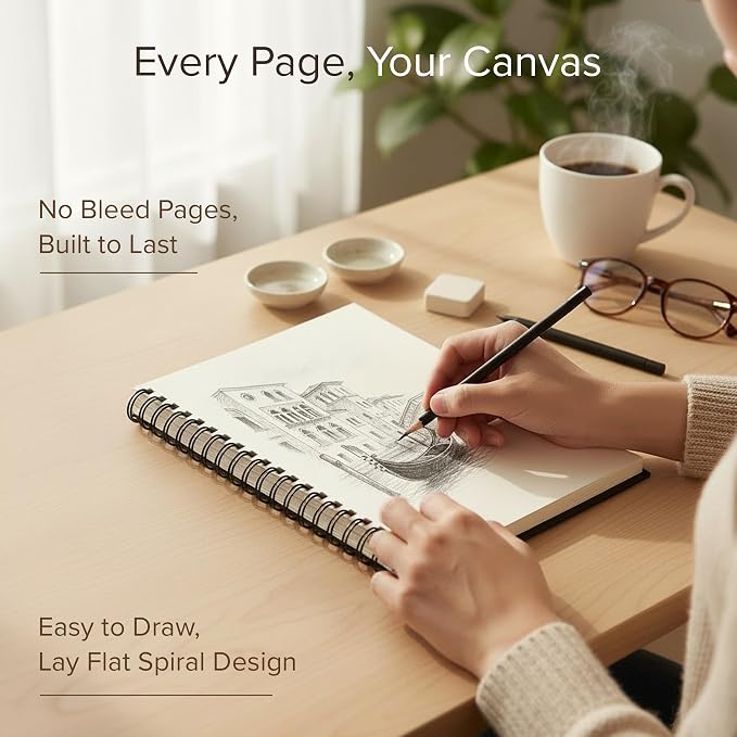 Artist’s Sketchbook Hardcover – 200GSM Very Thick Paper – Spiral Sketch Book for Drawing and Mixed Media – Sketch Pad, Art Book - 5.8 x 8.5, 40 Sheets / 80 Pages