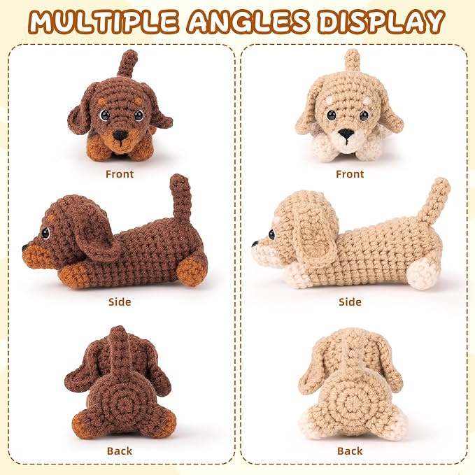 Crochet Kit for Beginners Adults, 4 PCS Dachshund Puppy Crochet Kits