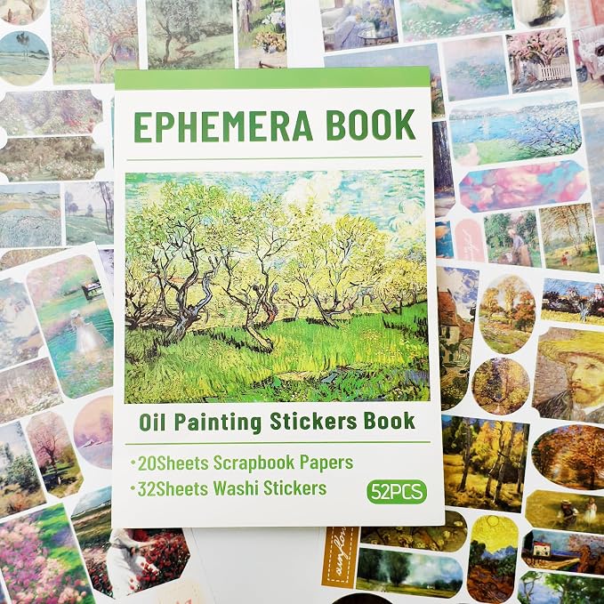 PRSTINCOL Oil Painting Sticker Book, 52 Sheets 500+ Scrapbook Stickers, Vintage Oil Painting Aesthetics Stickers for Adults and Teens, Junk Journal Supplies for Scrapbooking Journaling DIY
