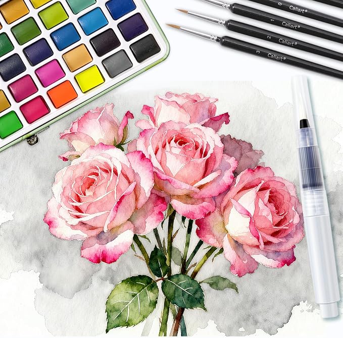 Caliart 50 Colors Watercolor Paint Set, Portable Art Supplies Palette Kit | Travel Water Color Paints with Detail Paintbrush, Art Coloring Painting Gifts for Adults Professionals Beginners Artists