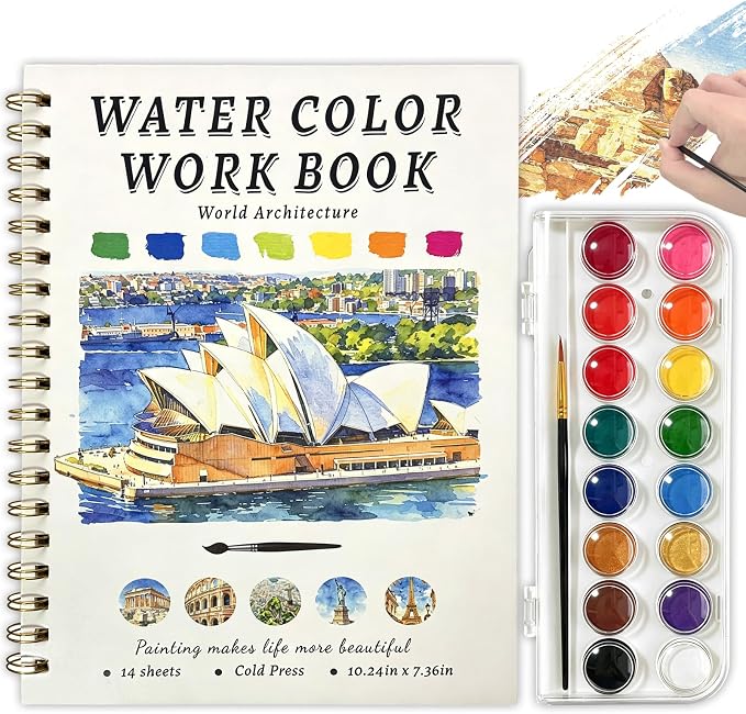 Watercolor Workbook, 16 Colors Watercolor Books Paint Set for Adults Teens