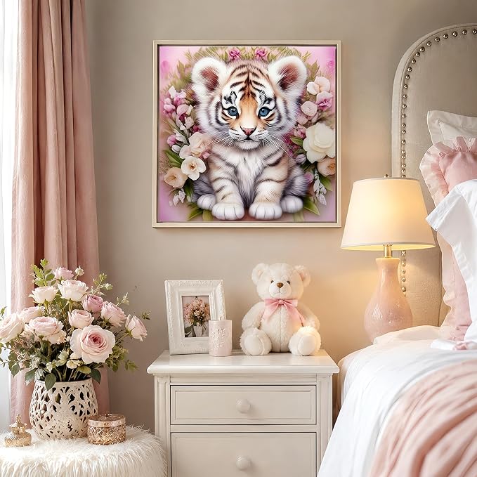 Tiger Diamond Art Kits for Adults, 5D Diamond Painting for Adult Beginners | DIY Full Drill Round Gem Painting Art for Adults，Home Wall Decor 13.78x13.78 Inch