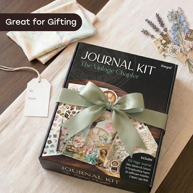 Unwynd Vintage Chapter Journal Scrapbook Starter Kit for Women Adult Teen