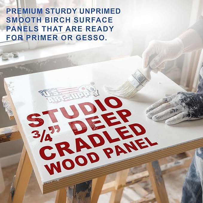 U.S. Art Supply 5" x 7" Unfinished Cradled Wood Panels for Painting