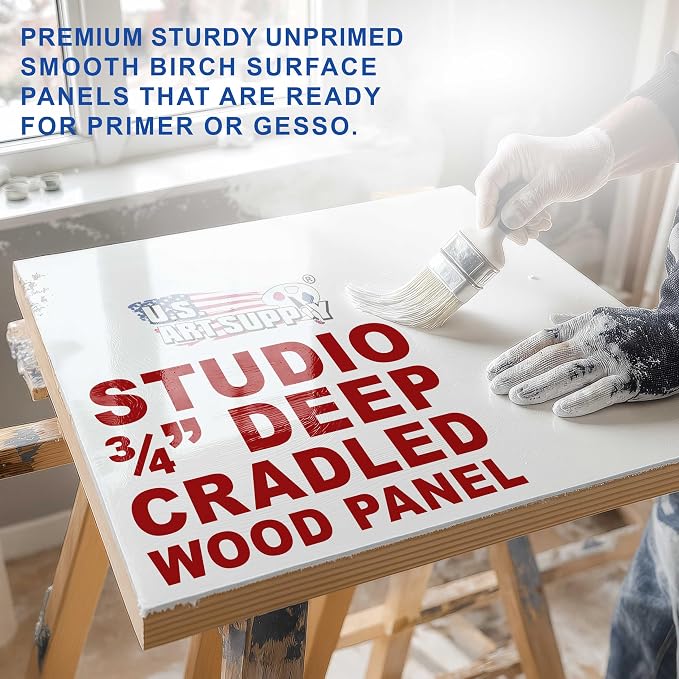 U.S. Art Supply 20" x 20" Unfinished Cradled Wood Panels for Painting