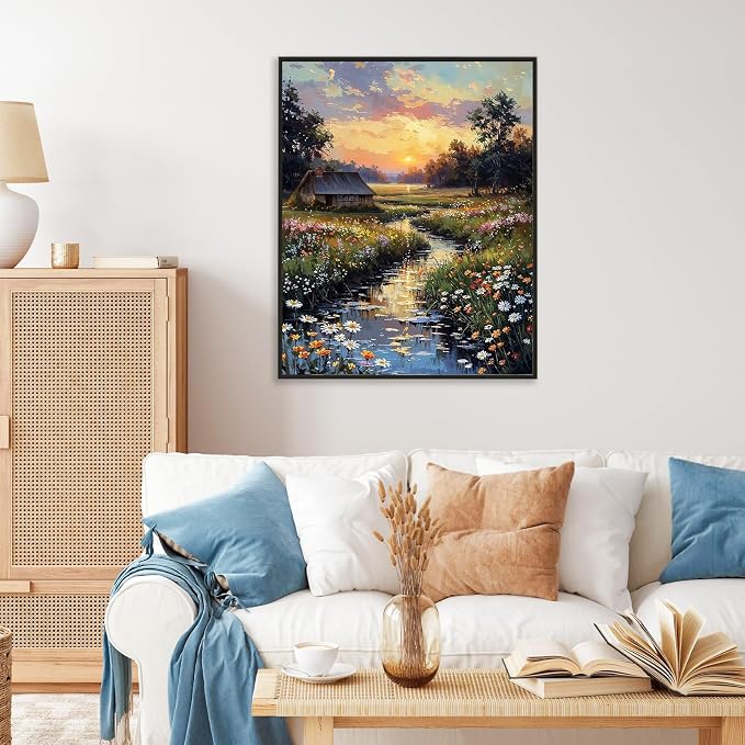 Paint by Numbers Kit for Adults, Sunset Cottage Number Painting Canvas Kit | DIY Acrylic Landscape Painting Set for Beginners, Stress Relief Relaxing Craft, Home Wall Decor, Gift for Adults, 16x20 Inch