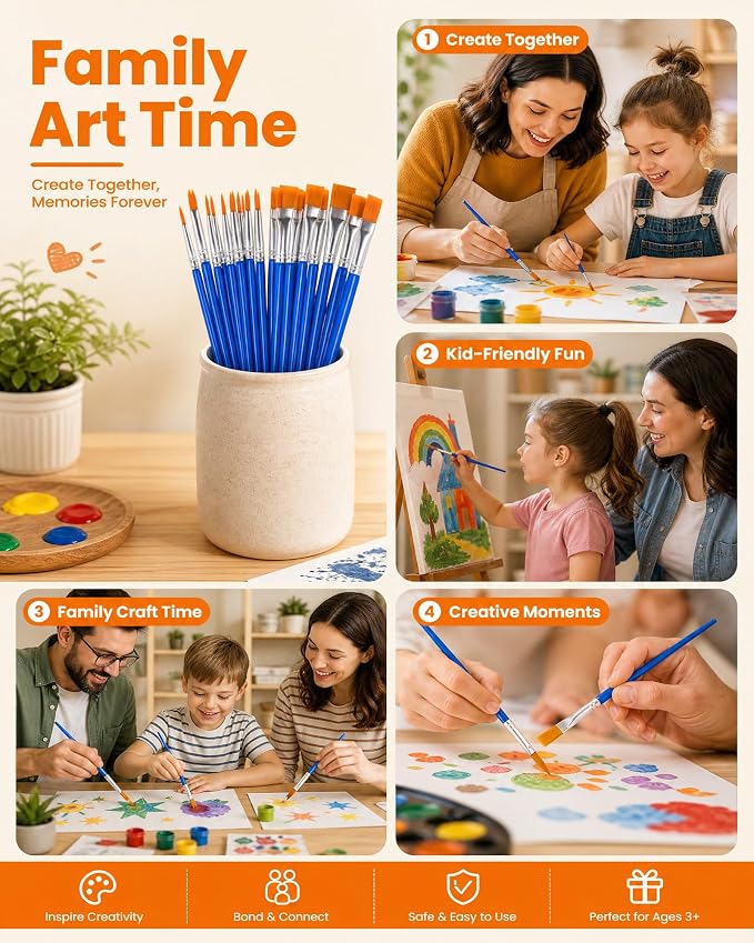 Small Paint Brushes Bulk, 160 Pcs Flat Tip Round Acrylic Paint Brushes for Kids Classroom Acrylic Watercolor Canvas Face Painting Touch Up
