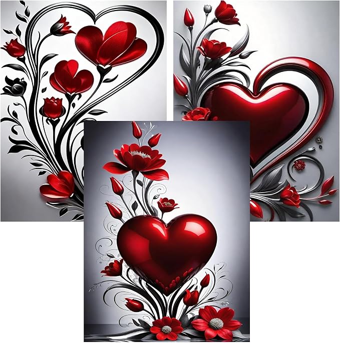 3 Pack Diamond Art Kits for Adults, Flowers Diamond Painting Kit 12x16 inch