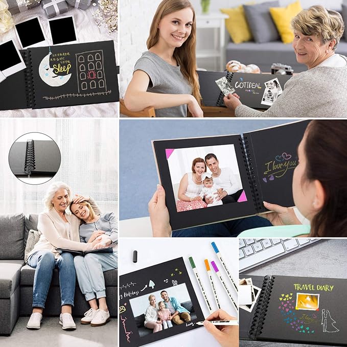 EVNEED 11.5 x 8.5 Inch Scrapbook Photo Album,Wedding Guest Book Anniversary Memory Scrapbooking,Wedding Photo Album with DIY Accessories Kit for Craft Paper DIY,80 Pages (40 Sheets),Black