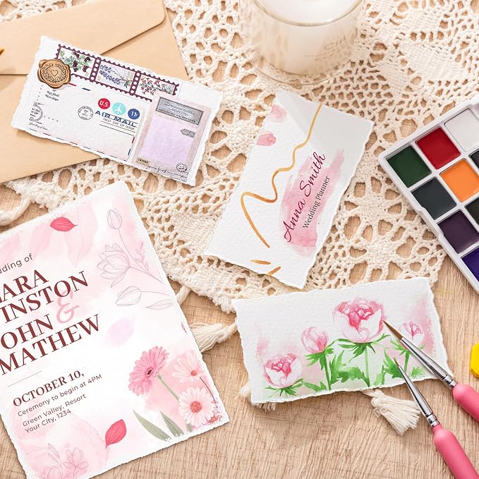 Watercolor Paper 8.5 x 11, 160 GSM Deckled Edge Handmade Paper, 50 Sheets