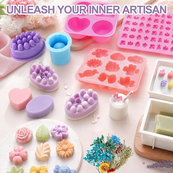 Soap Making Kit for Adults & Beginners, DIY Soap Making Supplies | 5.3lb Soap Base, Soap Melter, 2 Cutters, 8 Essential Oils & Dyes, 6 Silicone Molds, Gift Packaging, Handmade Craft Gift Set