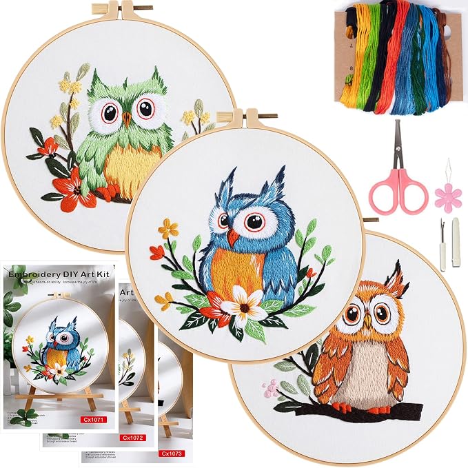 COCOMOX Embroidery Kit for Beginners, Hand Craft Practice Embroidery Kits | Owl pattern, Easy