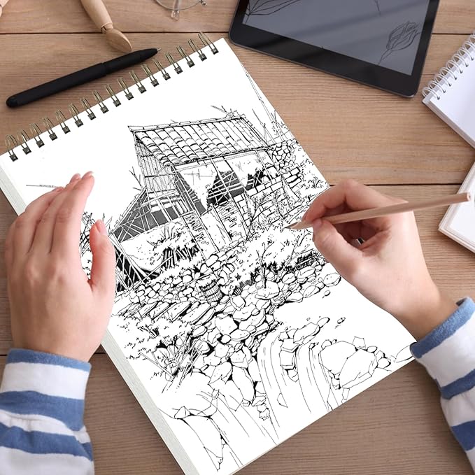 9" x 12" Hard Cover Sketch Book, Top Spiral Bound Sketch Pad, 100 Sheets 68lb/100gsm Drawing Paper, 1 Pack