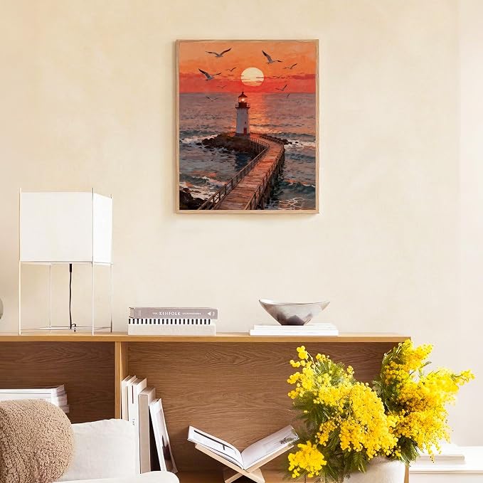 NKVNKV Paint by Numbers Kit for Adults Beginners, Mountain Adult Paint by Numbers on 20" Lx16 W Canvas for Painting Kits for Adults in Colorful Box，for Gift Home Wall Decor Without Frame (Lighthouse)