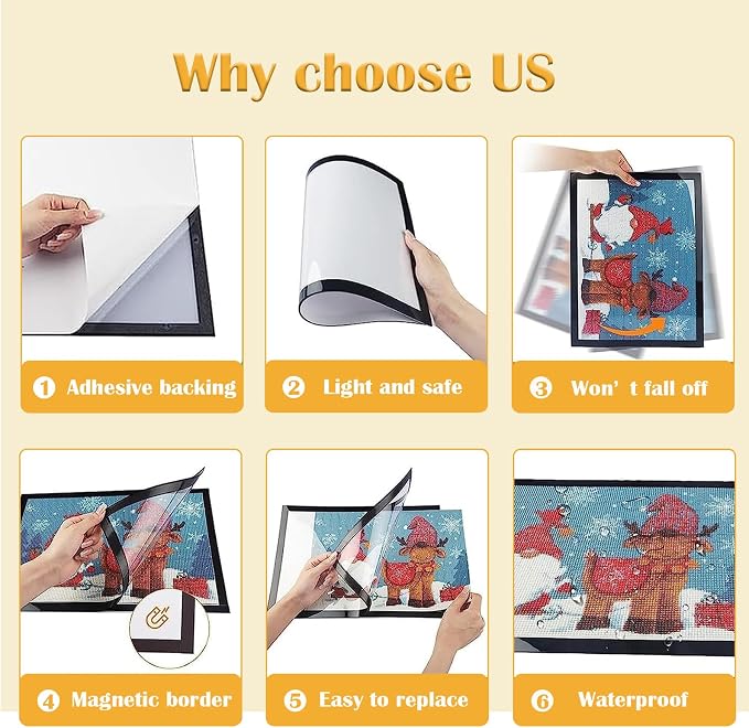 Majreey Picture Frame, 12x16 Inch, 12 Pack (Black), Magnetic, Self-Adhesive, PVC, for Diamond Art, Pictures, Wall Mount, 30X40cm, Suitable for 10x14inch Picture