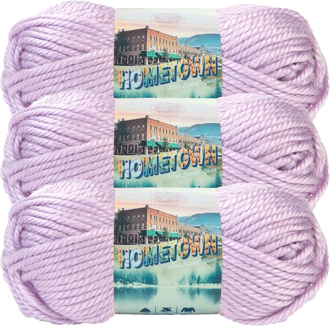 Lion Brand Yarn Hometown Yarn, Super-Bulky Yarn for Knitting, Crocheting, and Crafting, 3 Pack, Joliet Iris | Super Bulky Acrylic Fiber for Warm Crochet Blankets, Knit Winter Hats, Chunky Cardigans, Soft Scarves, Weaving