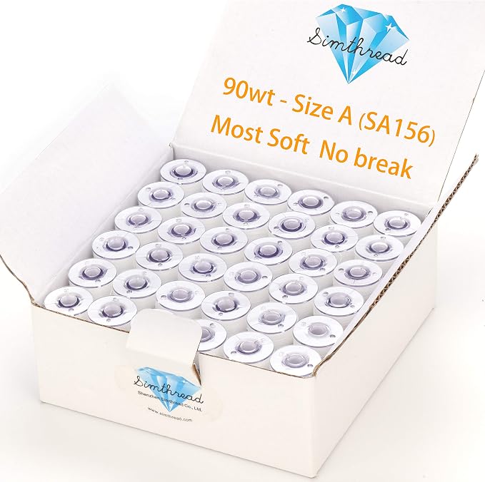 Simthread 144pcs Size A SA156 90WT Prewound Bobbin Thread - White