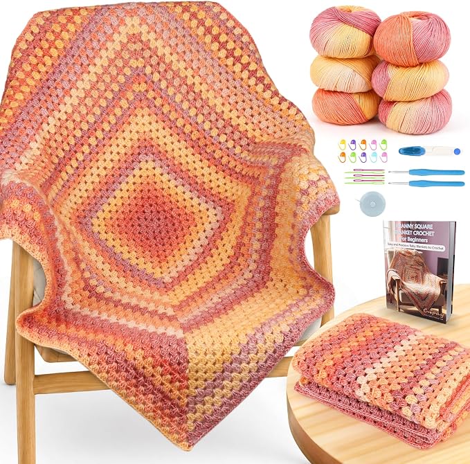 Coopay Crochet Kit for Beginners Adults, Gradient Granny Square Blanket Kit