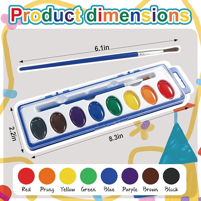 24 Pack Water Colors Paint Set for Kids, Washable Non-Toxic Watercolor Paints with Brushes – Water Color Set for Classroom, Parties & Art Activities