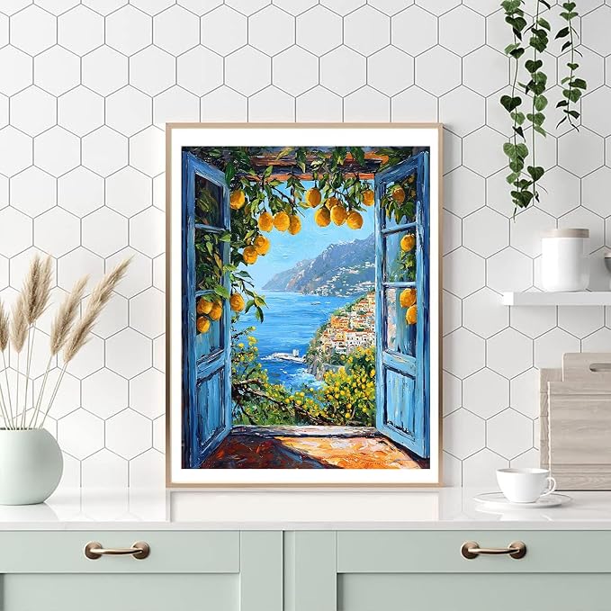 HITO Paint by Numbers Kit for Adults Seaside Scenery 16x20 Inch Frameless | Attic windowsill Adult Paint by Number Kits , Paint by Numbers for Adults Beginner for Gift Home Wall Decor