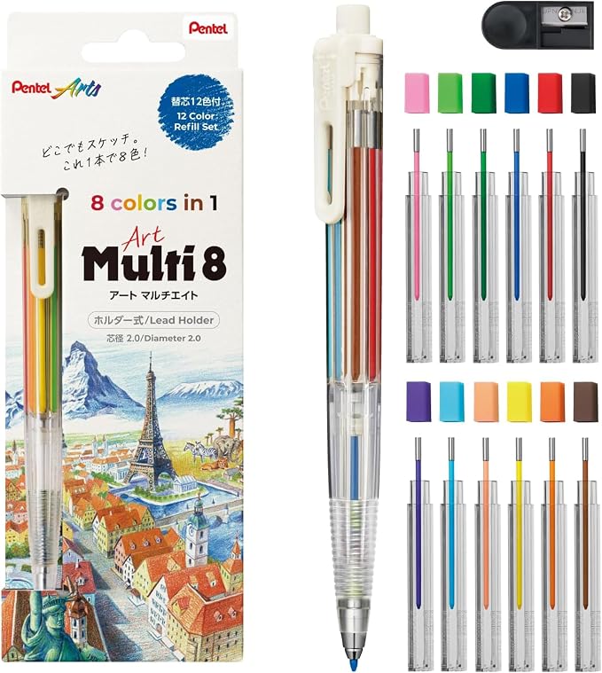 Pentel XPH804ST Art Multi 8, 8 Color Leads, Includes Refill Set