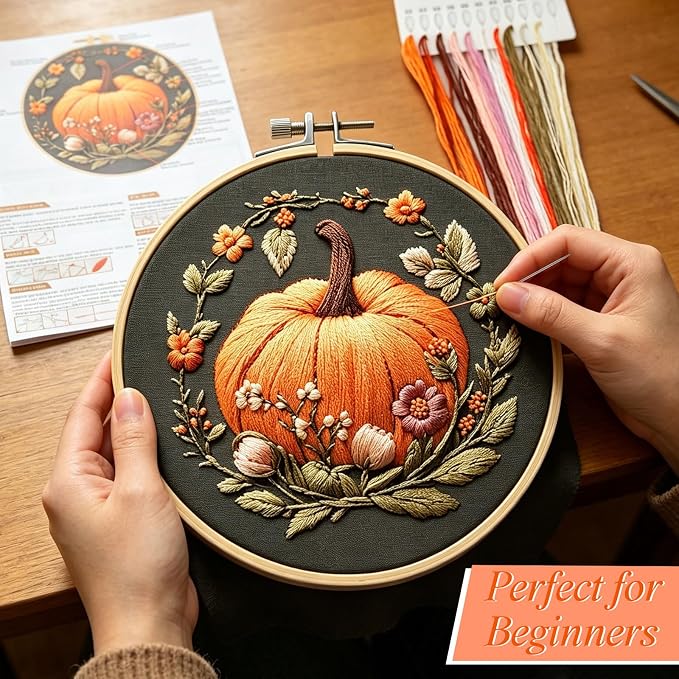 YOUDRN Pumpkin Embroidery Kit for Beginners, Embroidery Kits for Adults