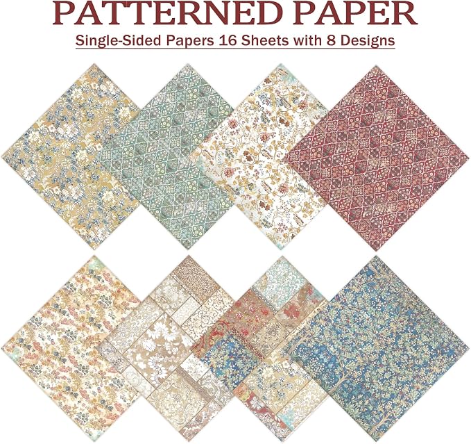PRSTINCOL Scrapbook Paper,16 Sheets 6 x 6 Inch Floral Ripple Style Scrapbook Supplies,Single-Sided Vivid Origami Decoupage Paper for DIY Crafts, Card Making, Art Journaling