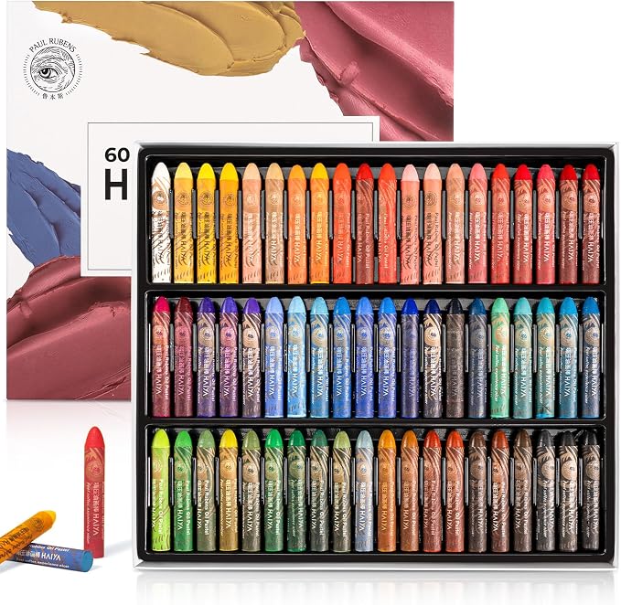 Paul Rubens Oil Pastels Set - 60 Vibrant Colors, Ultra-Soft and Creamy Texture, Easy to Blend for Artists and Beginners - Bullet Head Design for Drawing, Painting, Sketching