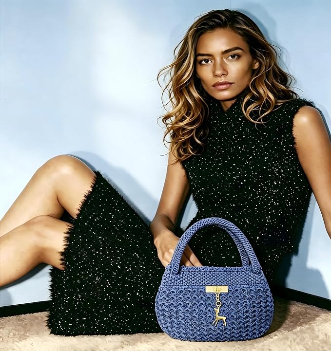 SHENJILL Phoenix Tail Bag Crochet Kit for Beginners Hand Bag Crochet Kit with Step-by-Step Videos and Written Instruction Crocheting Kits for Adults Easy Starter Yarn for Crocheting (Jeans Blue)