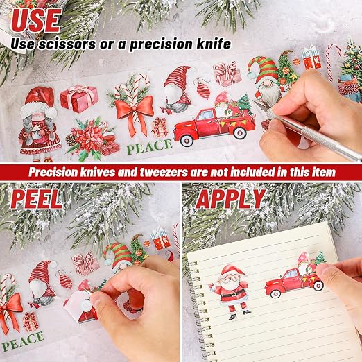 JarThenaAMCS 4 Rolls Christmas PET Washi Tape Xmas Red Transparent Adhesive Masking Tape for Cut & Use as Winter Stickers Scrapbook Journal DIY Craft Gift Wrapping