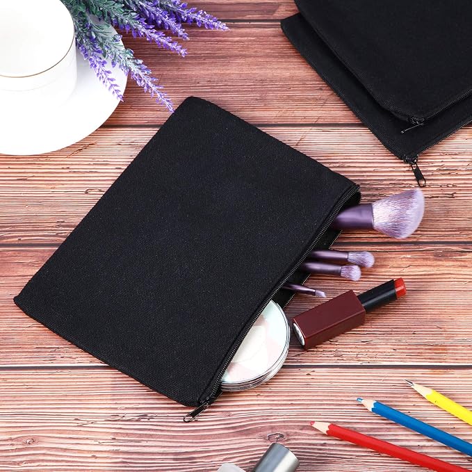 meekoo 16 Pcs Blank Canvas Zipper Pouch Makeup Bag,M;Beige and Black
