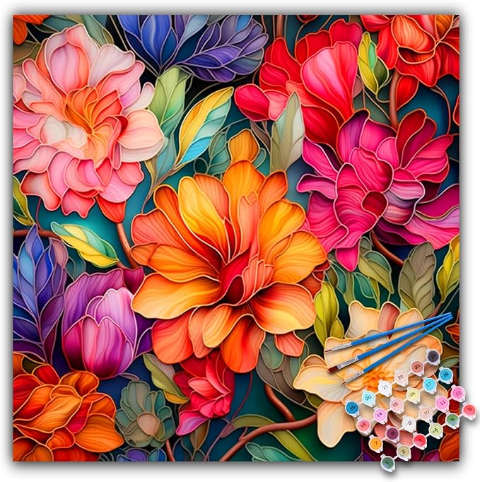 Camocin Paint by Numbers Kit for Adults Beginner, Flowers Bloom, 16x16 Inch