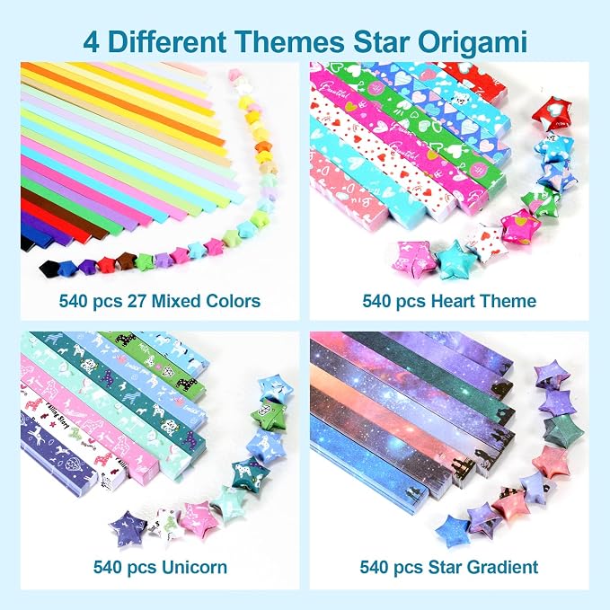 2160 Sheets Stars Paper Strips, 4 Packs Double Side Origami Star Paper, Lucky Star Strips , Star Origami Paper for Kids DIY School/ Hand Craft