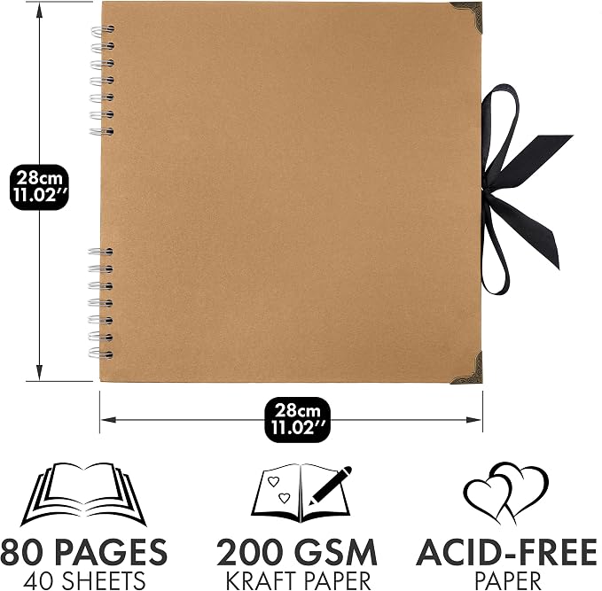 Scrapbook Album, 80 Pages, 11 x 11 Inch, Brown Photo Album, Scrap Book | Hardcover with Thick 200 GSM Kraft Paper, Ideal for Your Scrapbooking Albums, Art & Craft Projects (Brown, 11 x 11 Inch)
