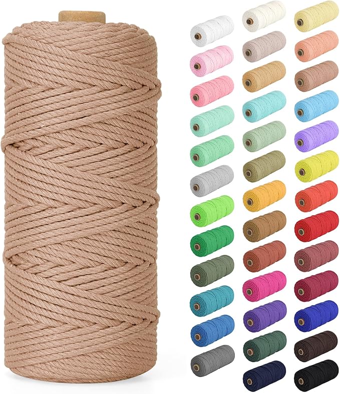 Macrame Cord 3mm x 109Yards (328Feet), Natural Cotton Macrame Rope - 4 Strands Twisted Macrame Cotton Cord for Wall Hanging, Plant Hangers, Crafts, Gift Wrapping and Wedding Decorations, Brick Red