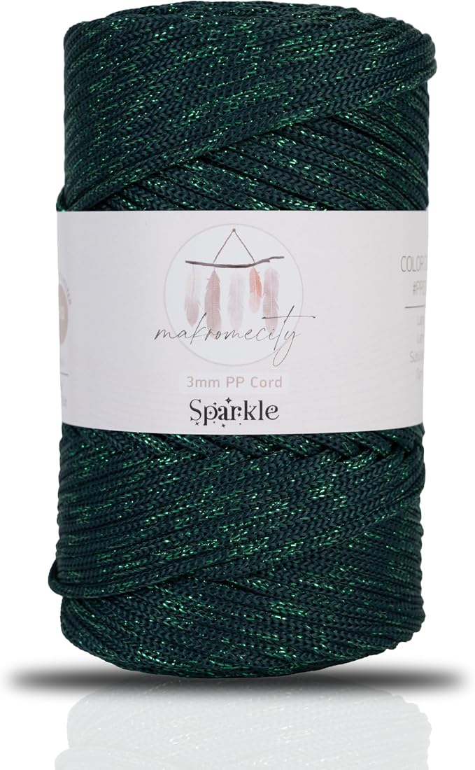 Makromecity Sparkle Polypropylene Macrame Cord 3mm x 131 Yards (394 feet) Premium Polyester Macrame Cord for Macrame Art & Crafts for Wall Hangings, Bags, Underplate, Rug