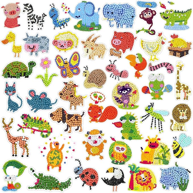 Labeol Diamond Art Kits for Kids Boys and Girls Ages 6-8-10-12 Easy to DIY Creative Diamond Art Sticker Craft by Numbers Kits for Kids and Adult Beginners (Various Animals)