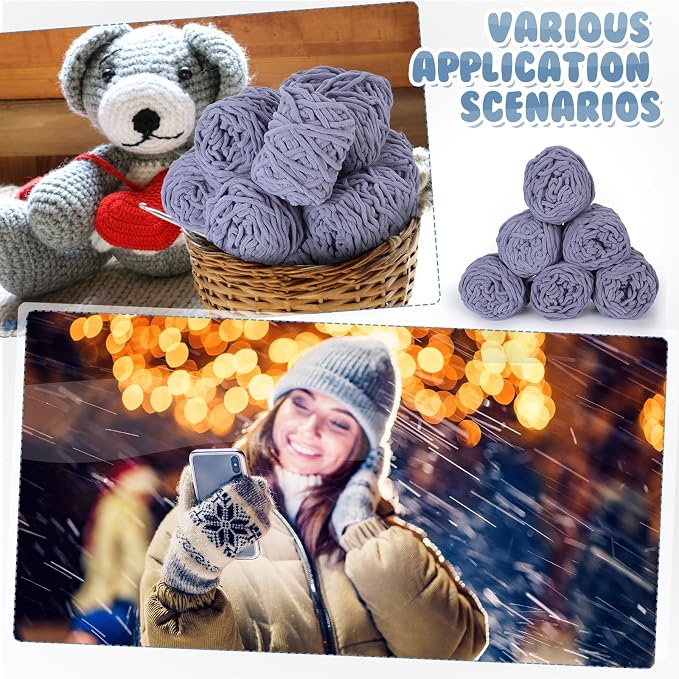 Buryeah 8 Pack Chunky Chenille Yarn for Crocheting, Light Gray