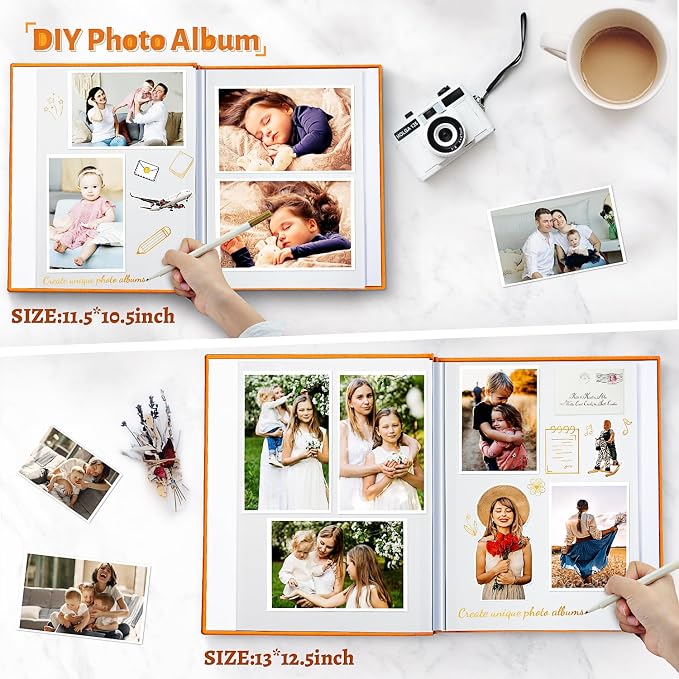 Artfeel Photo Album Self Adhesive Scrapbook,60 Pages Large Photo Book for 4x6,5x7,8x10 Pictures,DIY Album for Baby Wedding Family Travel Birthday,with Metallic Pen and Scraper